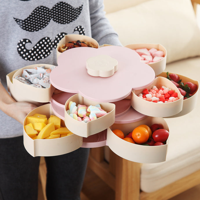 Petal-Shape Rotating Snack Box Candy Tray Food Storage Box