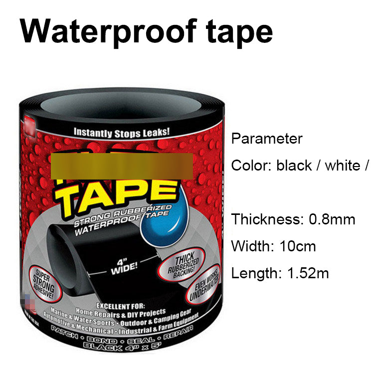 50cmx10cm Super Strong Fiber Ruban imperméable à l'eau Stop Leaks Seal  Repair Tape, Couleur noire